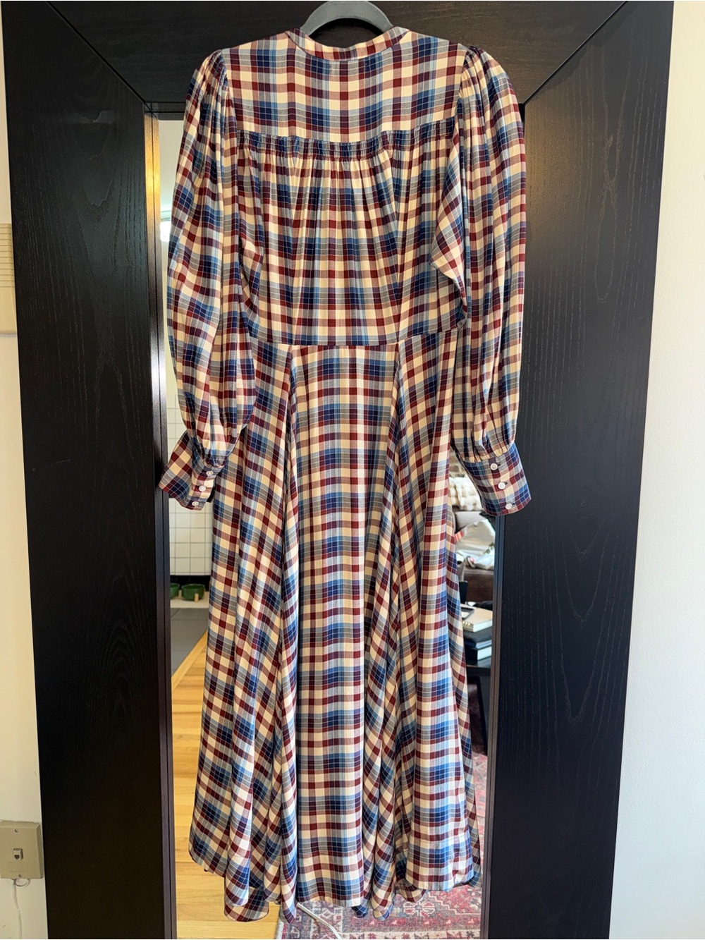 Doen Checked Button-Front Maxi Dress in Red, Blue & Cream M - Picture 3 of 6